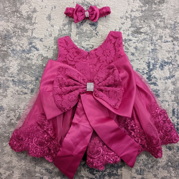 3/$30 Size 3 Month 3-Piece Baby Girl Pageant Lace Tulle Floral Formal Pink Dress - Picture 2 of 2
